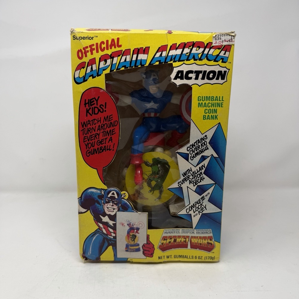 Marvel Secret Wars Vintage 1984 Captain America Gumball Bank By Superior MIB